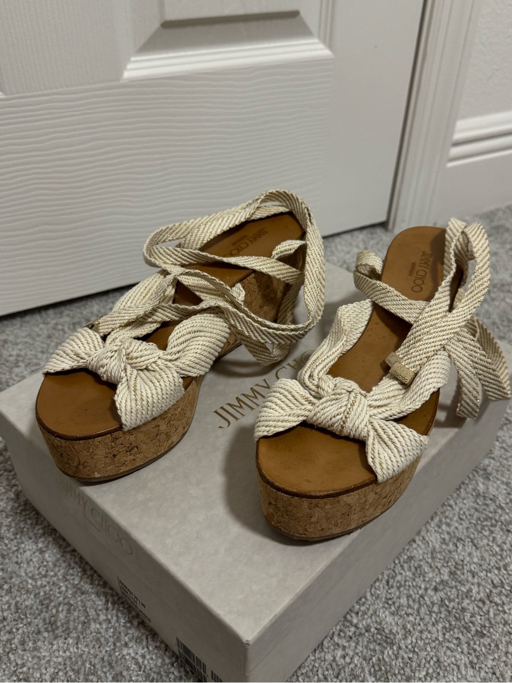 Jimmy Choo Ivory Rope Cork Platform Sandals